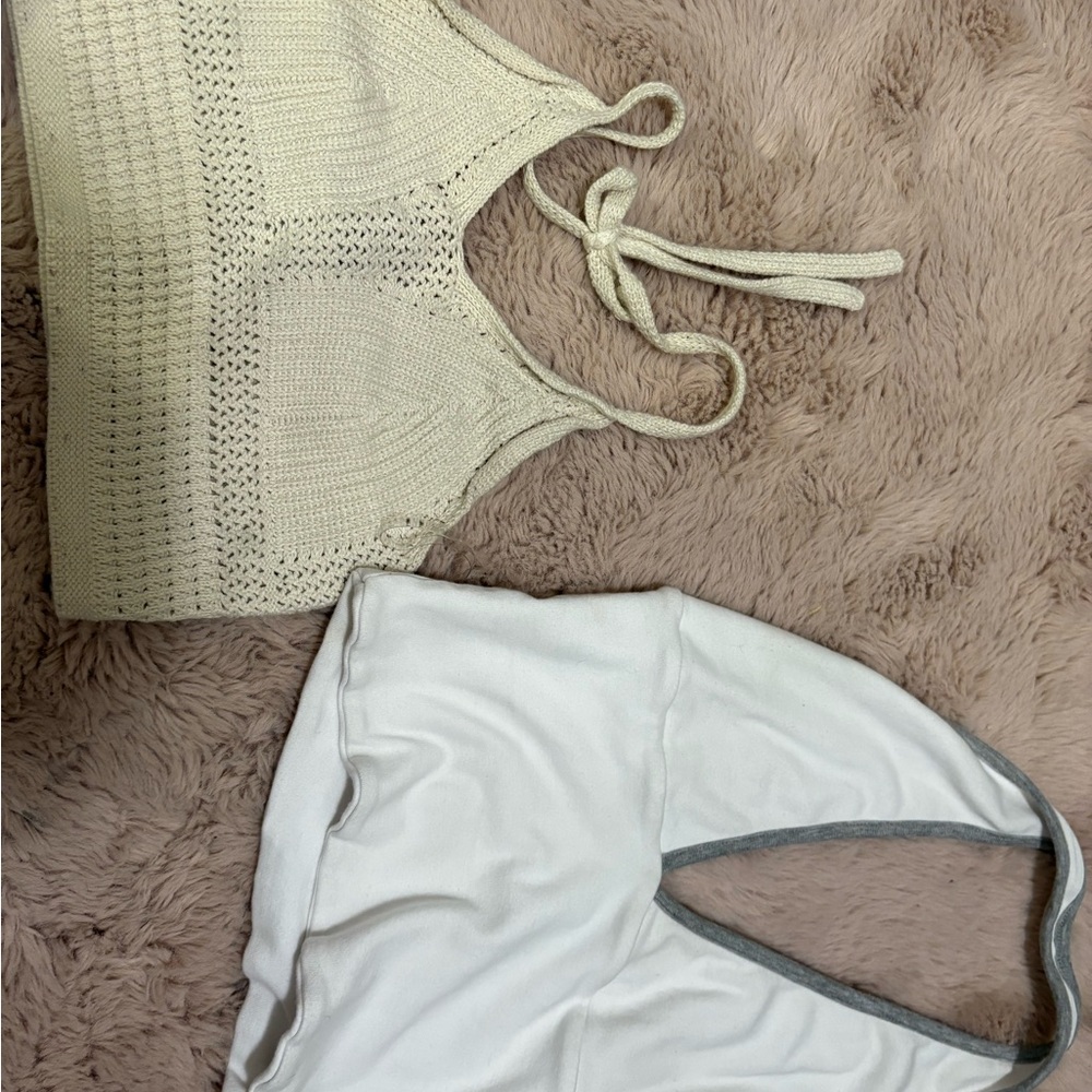 Aerie Cream Knit Halter Tops